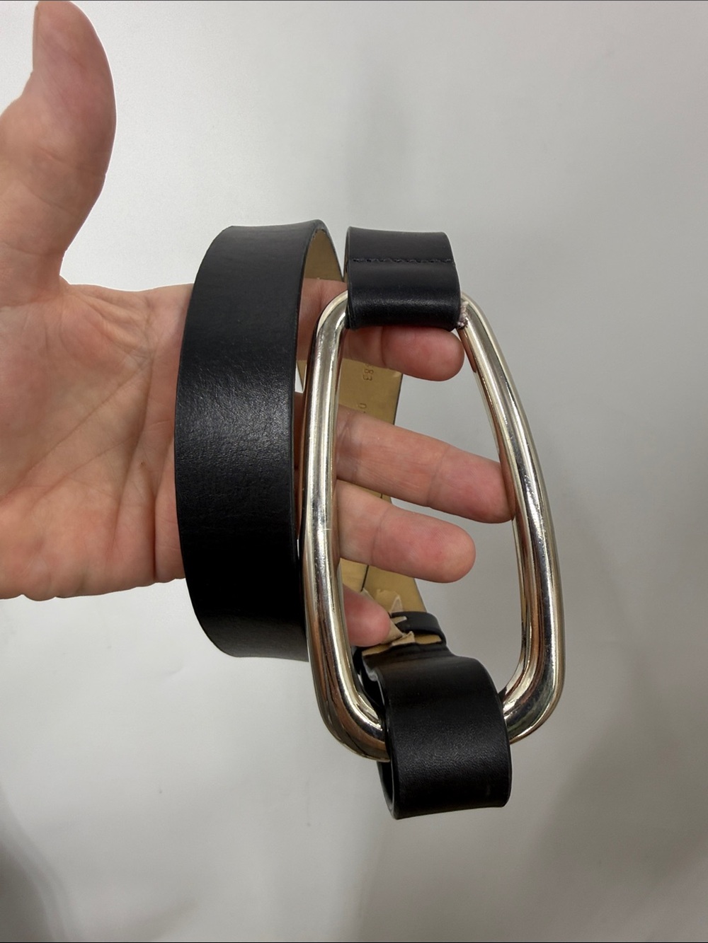 WCM New York Leather Belt with stirrup loop silver buckle- Neutral Black L
